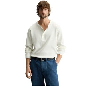 Zara Men’s White Long Sleeve Henley Shirt Waffle Knit Size Large NEW WITH TAG